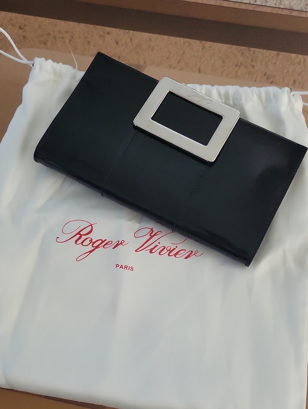 Roger Vivier Black Leather Buckle Clutch